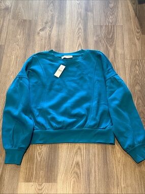 LOFT Teal Blue Cropped Sweatshirt